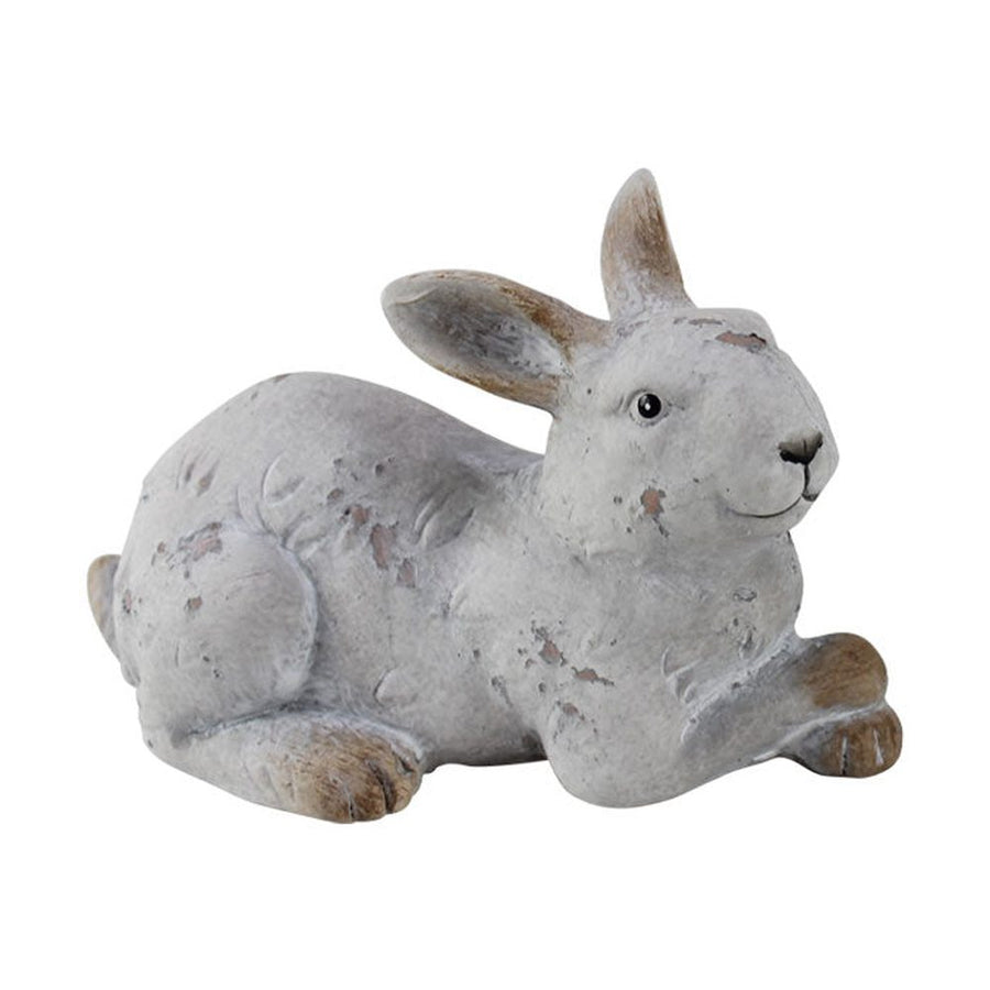 Vidéki vintage stílusú, 9,5 cm magas, rusztikus patinás felületű, antik fehér színű húsvéti kerámia nyuszi figura