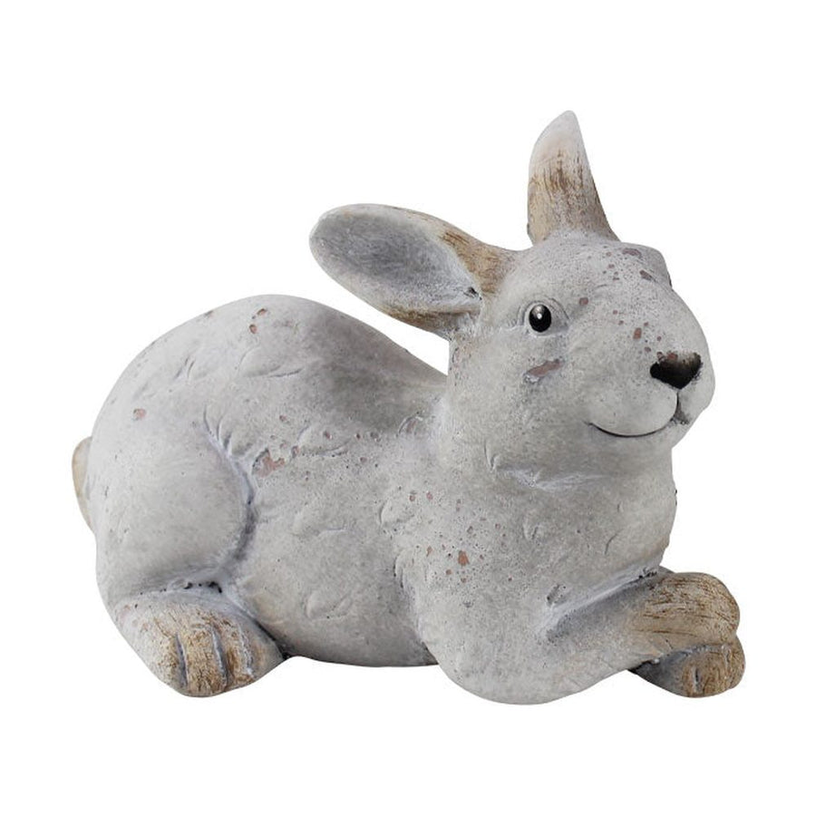 Vidéki vintage stílusú, 16 cm magas, rusztikus patinás felületű, antik fehér színű húsvéti kerámia nyuszi figura