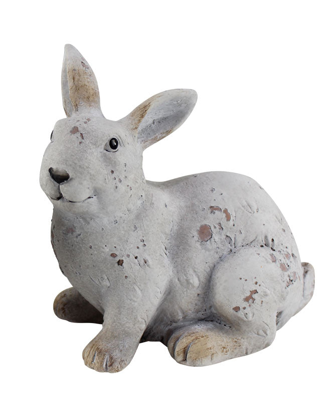 Vidéki vintage stílusú, patinás felületű, antik fehér színű, 18,5 cm magas húsvéti kerámia nyuszi figura
