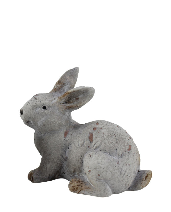 Vidéki vintage stílusú, 7,5 cm magas, rusztikus patinás felületű, antik fehér színű húsvéti kerámia nyuszi figura