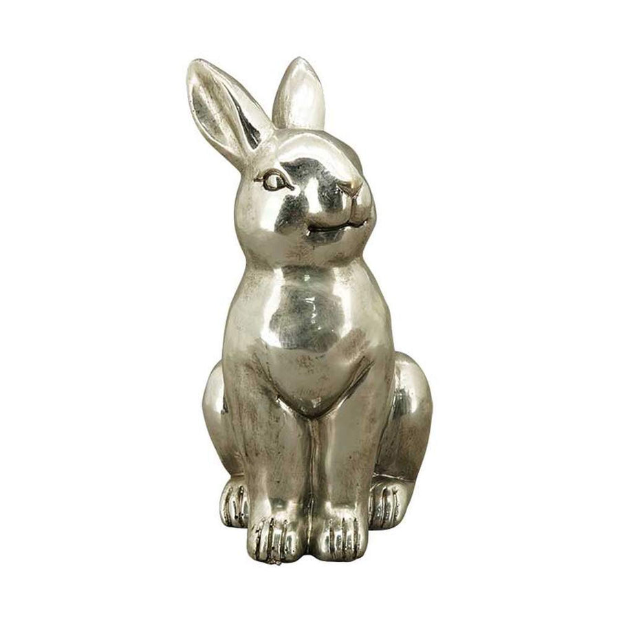 26 cm magas, glamour stílusú, ezüst színű húsvéti nyuszi figura