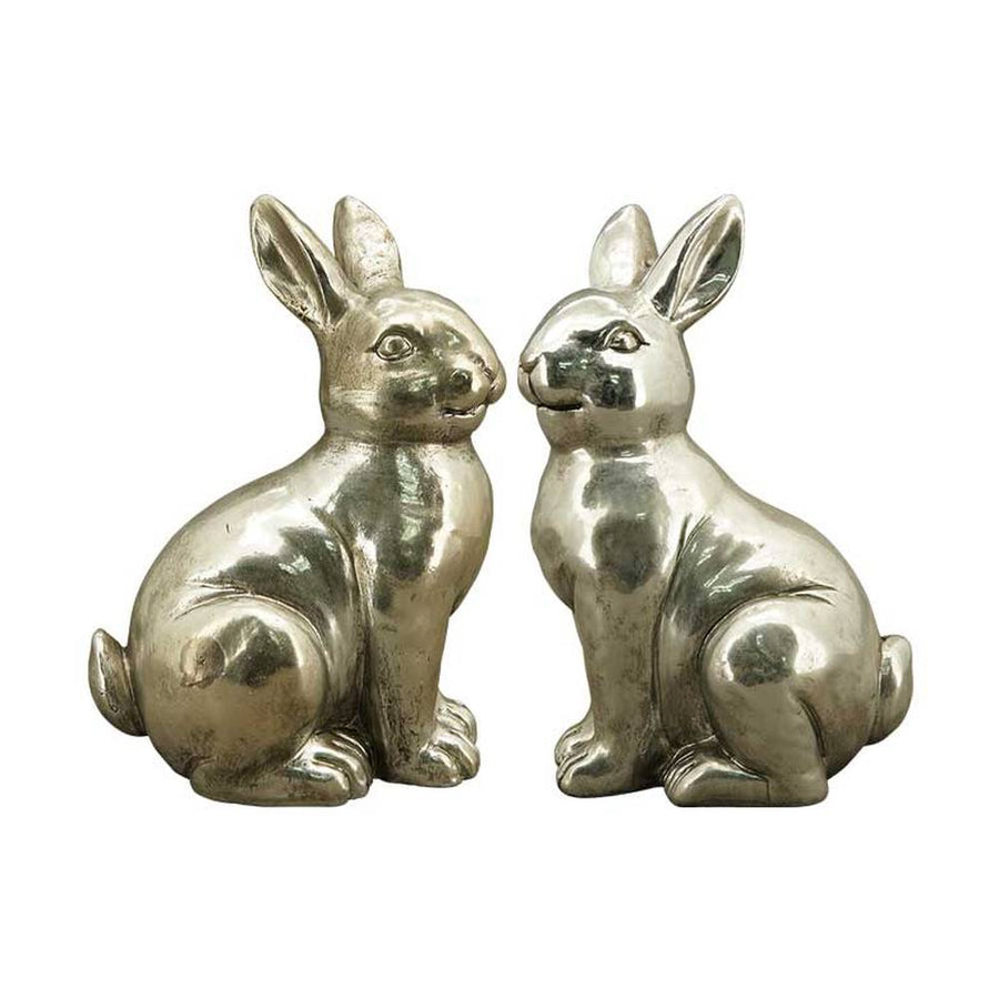 26 cm magas, glamour stílusú, ezüst színű húsvéti nyuszi figura