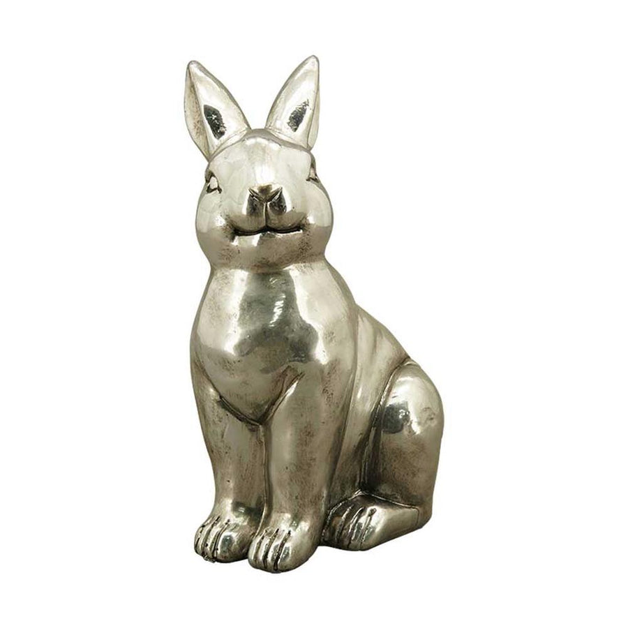 Nagyméretű, 35 cm magas, glamour stílusú, ezüst színű húsvéti nyuszi figura