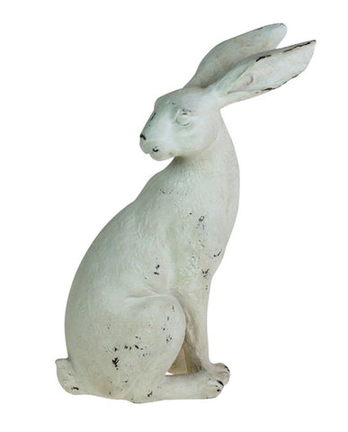 Rusztikus, kopott patinás felületű, 27 cm magas, antik fehér színárnyalatú húsvéti nyuszi figura