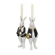 Fub Funky stílusú,, fekete és aranyszínű ruhájú, függeszthető kialakítású nyuszi pár.