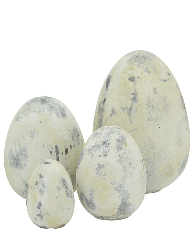 4 féle méretű, antikolt felületű, krém színű, húsvéti kerámia tojások.