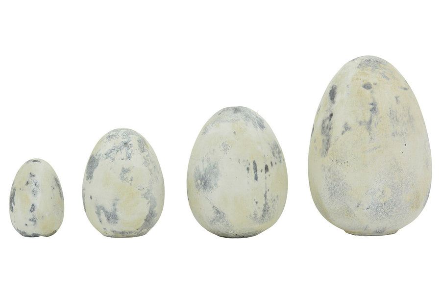 4 féle méretű, antikolt felületű, krém színű, húsvéti kerámia tojás.