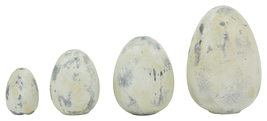 4 féle méretű, rusztikus vidéki stílusú, antikolt felületű, krém színű húsvéti tojás.