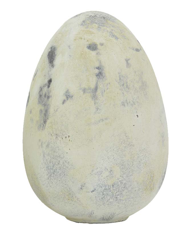 Rusztikus vidéki stílusú, 14 cm átmérőjű és 20 cm magas, antikolt felületű, krém színű, nagy húsvéti kerámia tojás.