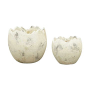 Vidéki vintage stílusú, patinás felületű, antik krém színű, 21,5 cm átmérőjű tojás formájú kerámiakaspó