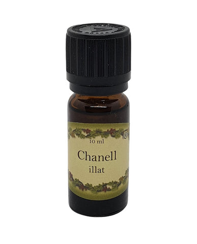 Chanell parfüm illatú illóolaj barna üvegben, fekete kupakkal.