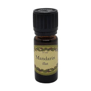 Mandarin illatú illóolaj 10 ml-es barna üvegben, fekete kupakkal, édes és friss citrusaromával, párologtatóhoz ajánlva.