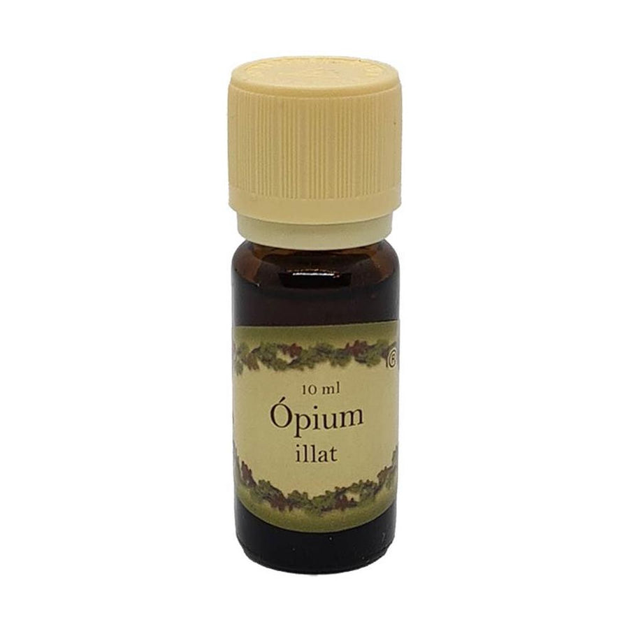 Ópium illatú illóolaj 10 ml barna üvegcsében, bézs kupakkal – keleties, érzéki és balzsamos aromaterápiás olaj.