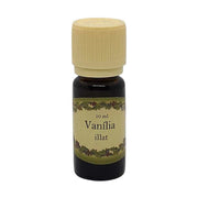 Vanília illóolaj 10 ml-es barna üvegcsében, krémszínű kupakkal, édes, krémes illattal, párologtatásra.