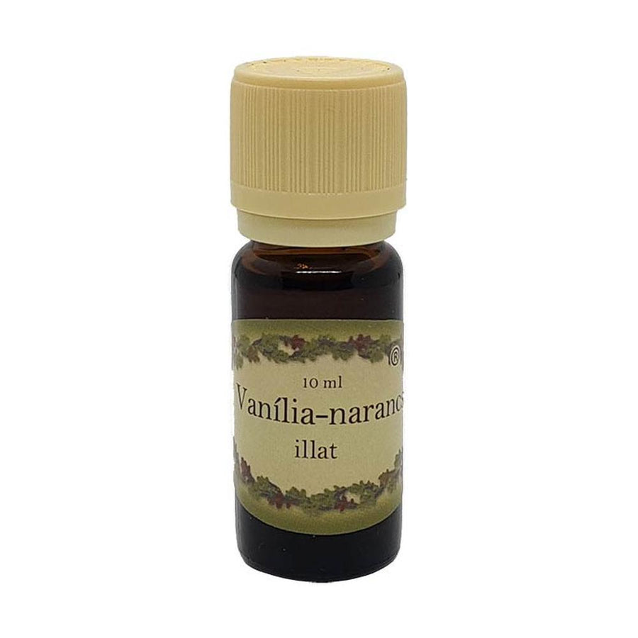 Vanília-narancs illatú illóolaj 10 ml-es barna üvegcsében, krémszínű kupakkal – édes és frissítő illat párologtatáshoz.