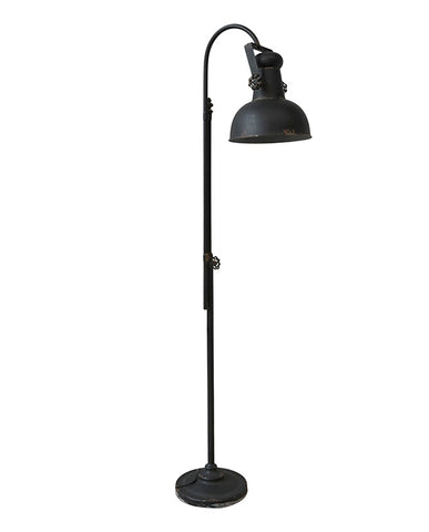 Ipari stílusú, antikolt fekete színű, állítható magasságú fém állólámpa.