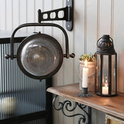 Loft és ipari stílusú bordázott üvegű, antik fekete színű fali lámpa, falikar.