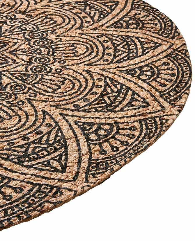Ethnic stílusú, jutából készült kör szőnyeg