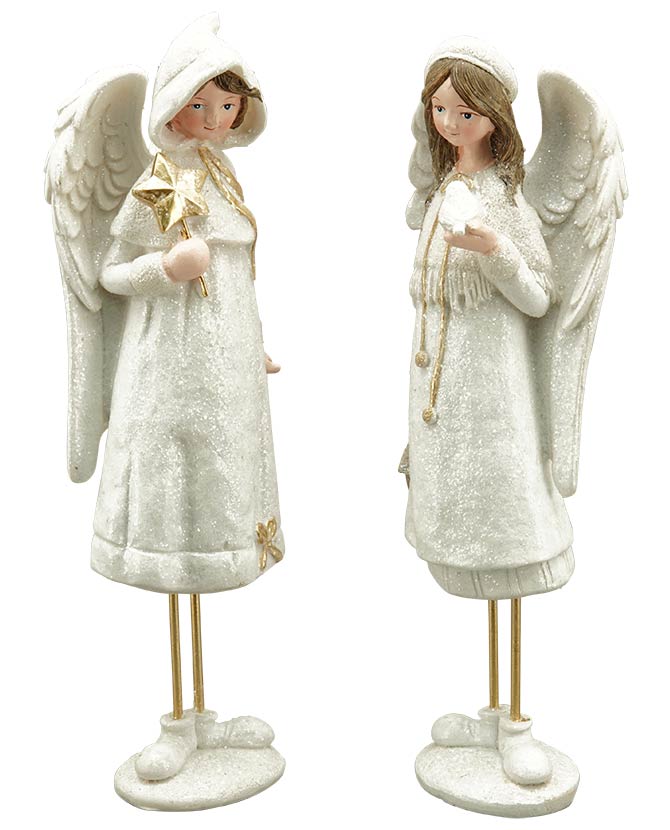 Fehér színű, glitteres felületű, 32 cm magas, karácsonyi angyalkák