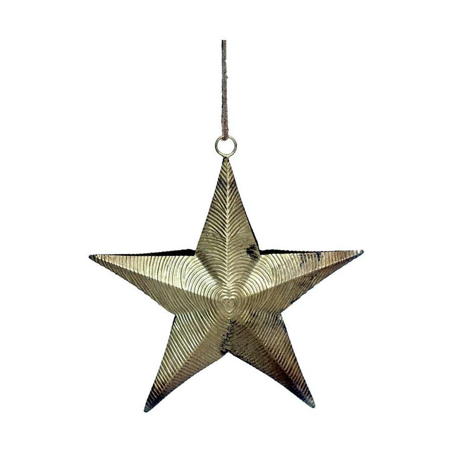 Dombormintával díszített, 16 cm magas, karácsonyi fém arany csillag
