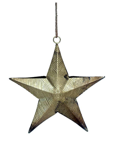 Dombormintával díszített, 16 cm magas, karácsonyi fém arany csillag