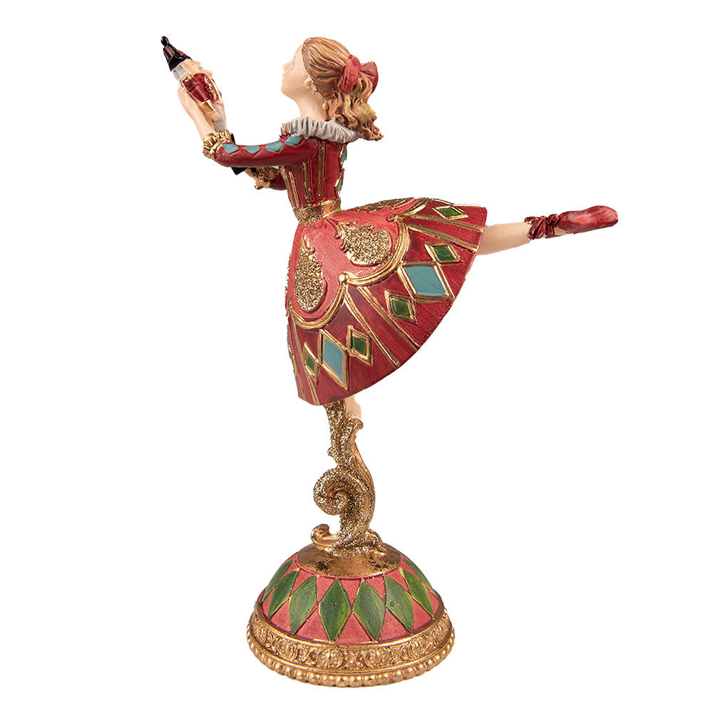 Klasszikus stílusú, 21 cm magas, mesebeli karácsonyi balerina figura, diótörővel a kezében.