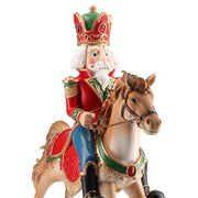 Klasszikus stílusú, nagyméretű, 34 cm hosszú és 45 cm magas, karácsonyi hintalovon ülő diótörő király.