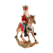 Klasszikus stílusú, nagyméretű, 34 cm hosszú és 45 cm magas, karácsonyi hintalovon ülő diótörő király.