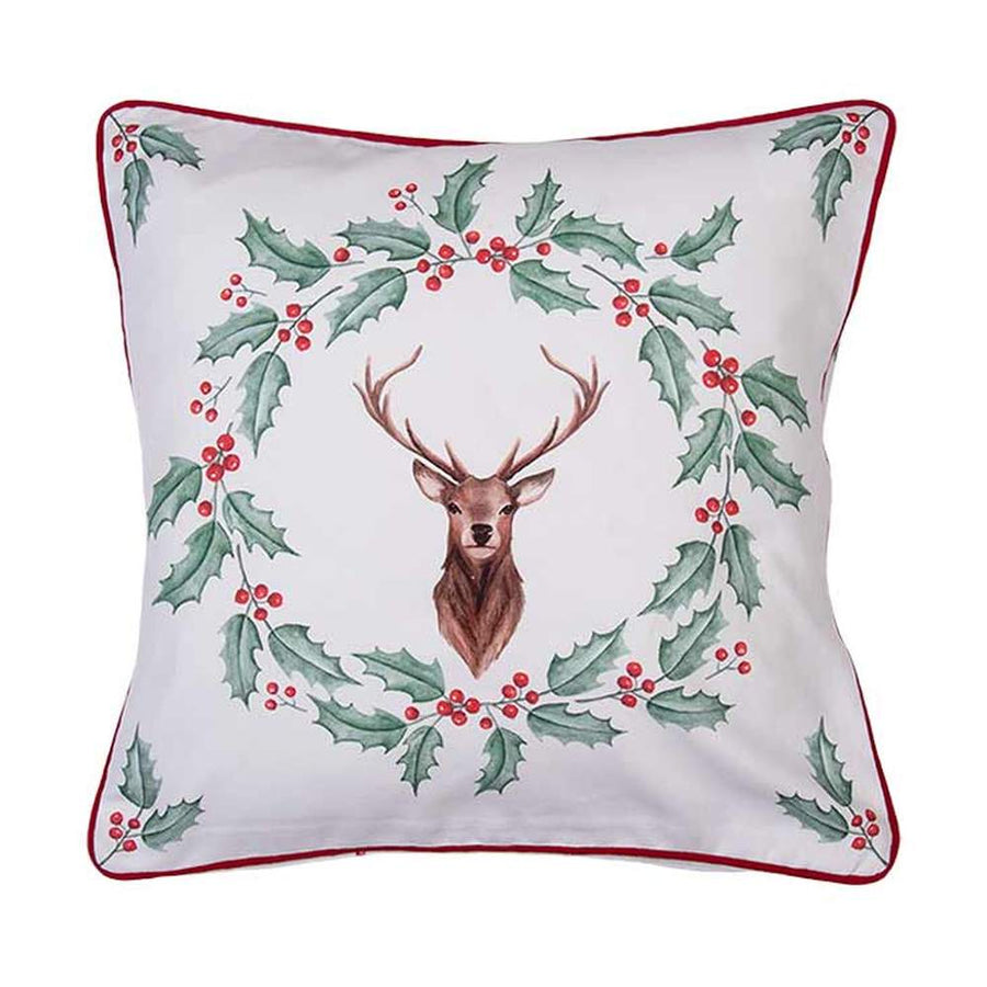 100 % pamutból készült , szarvassal és magyallal díszített ünnepi karácsonyi párnahuzat