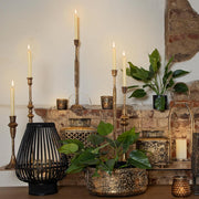 apró, csillag formájú dombormintákkal díszített, antikolt felületű, óarany színű karácsonyi fém kaspó