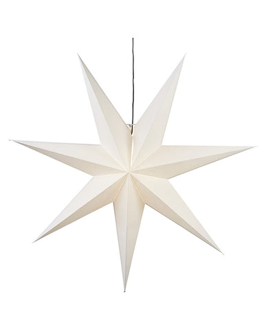 Modern, skandináv stílusú, óriás méretű, 100 cm átmérőjű, fehérszínű papírból készült, csillag formájú karácsonyi dekorációs függeszték lámpa