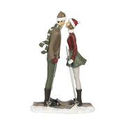 Békebeli hangulatú, 27 cm magas, síelő karácsonyi szerelmespár .