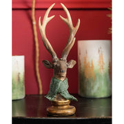Karácsonyi szarvas mellszobor 31 cm barna-zöld "A természet éritése"