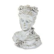 Női mellszobor formájú,, antikolt felületű cementből készült kaspó büszt.