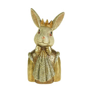 Arany színű, masnis csipke zsabóval díszített, koronát viselő nyuszi mellszobor.