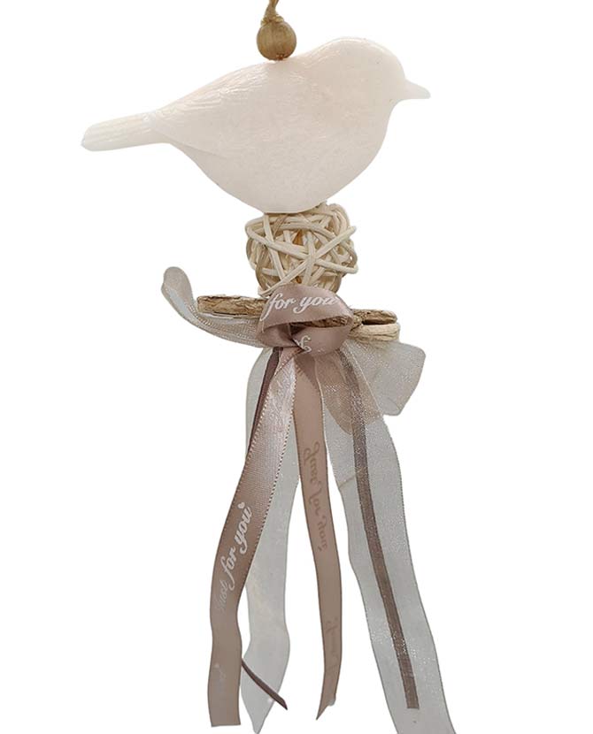 Vintage stílusú, kókusz illatú kézműves illatfüzér, madár formájú krémviasz figurával-