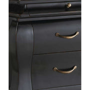 Mahagónifából készült klasszikus koloniál stílusú, ébenfekete színű kézműves fiókos komód.