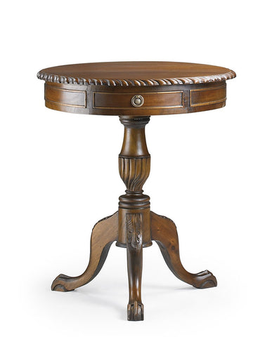 Tömör mahagónifából készült klasszikus koloniál stílusú kézműves fiókos kisasztal