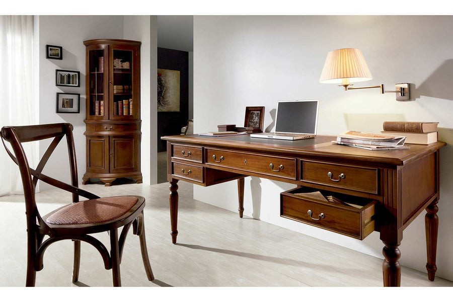 Tömör mahagónifából készült klasszikus koloniál stílusú kézműves íróasztal