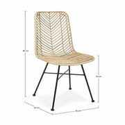 Skandináv kortárs stílusú, natúr színű, valódi rattanból és fémből készült formatervezett étkezőszék.