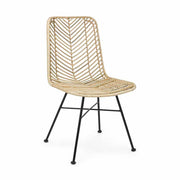 Skandináv kortárs stílusú, natúr színű, valódi rattanból és fémből készült formatervezett étkezőszék.