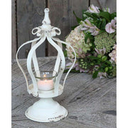 Shabby Chic stílusú koronás fém mécsestartó üvegbúrával