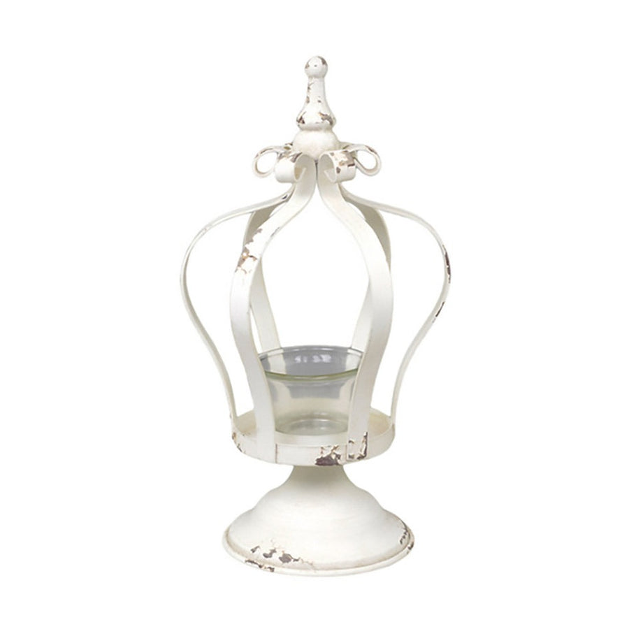 Shabby Chic stílusú koronás fém mécsestartó üvegbúrával