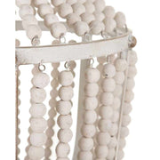 Kortárs mediterrán stílusú, patinás krém színű fémből és fehér színű tölgyfa gyöngysorból készült függeszték lámpa