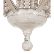 Kortárs mediterrán stílusú, patinás krém színű fémből és fehér színű tölgyfa gyöngysorból készült függeszték lámpa