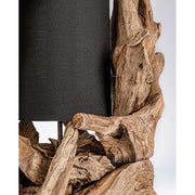 Kortárs stílusú, újrahasznosított, göcsörtös mangófából készült asztalilámpa.