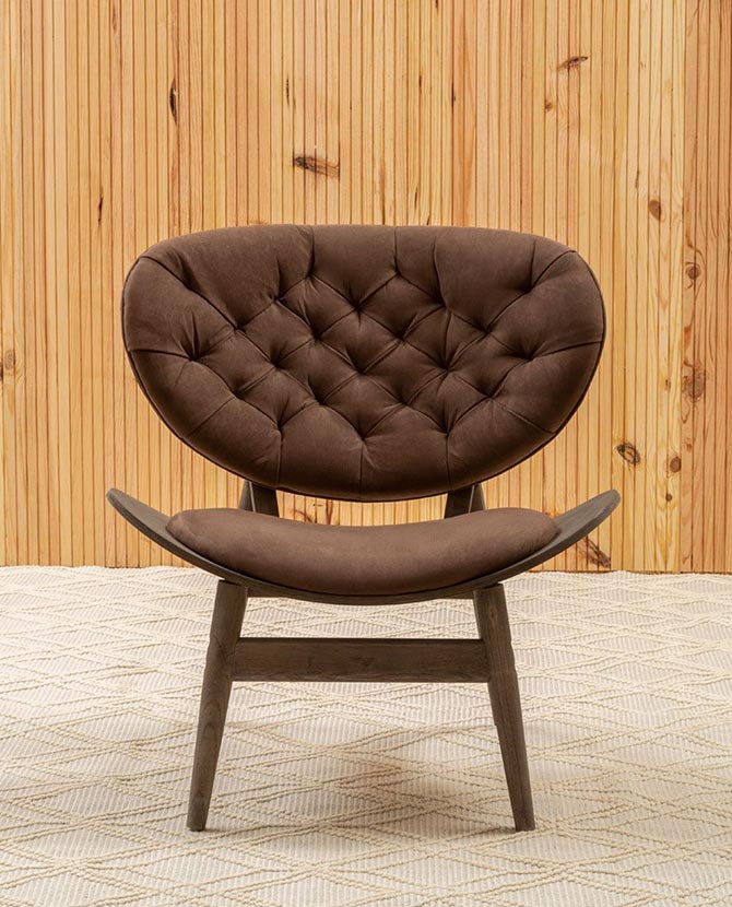 Prémium minőségű, kortárs stílusú, hajlított szilfából készült barna színű bársonnyal kárpitozott dizájn szék