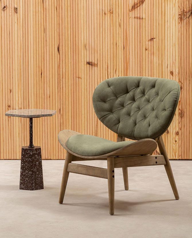 Prémium minőségű, kortárs stílusú, hajlított szilfából készült zöld színű bársonnyal kárpitozott dizájn szék