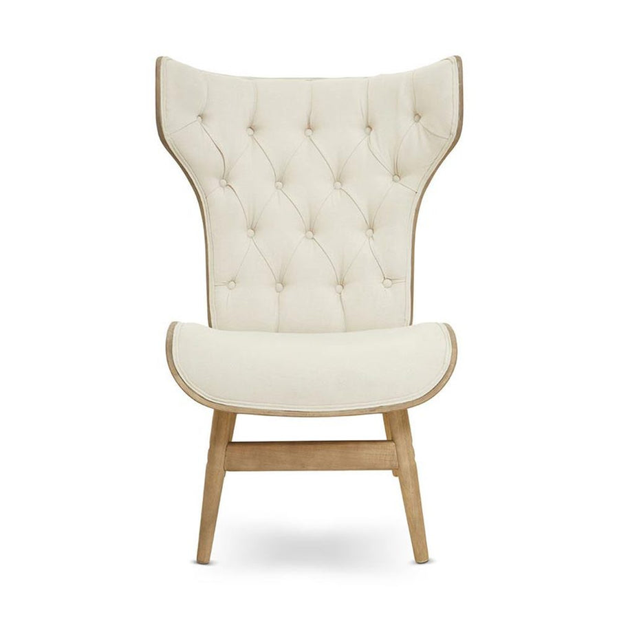 Prémium minőségű, kortárs stílusú, hajlított szilfából készült fehér színű vászonnal kárpitozott szárnyas relaxációs szék