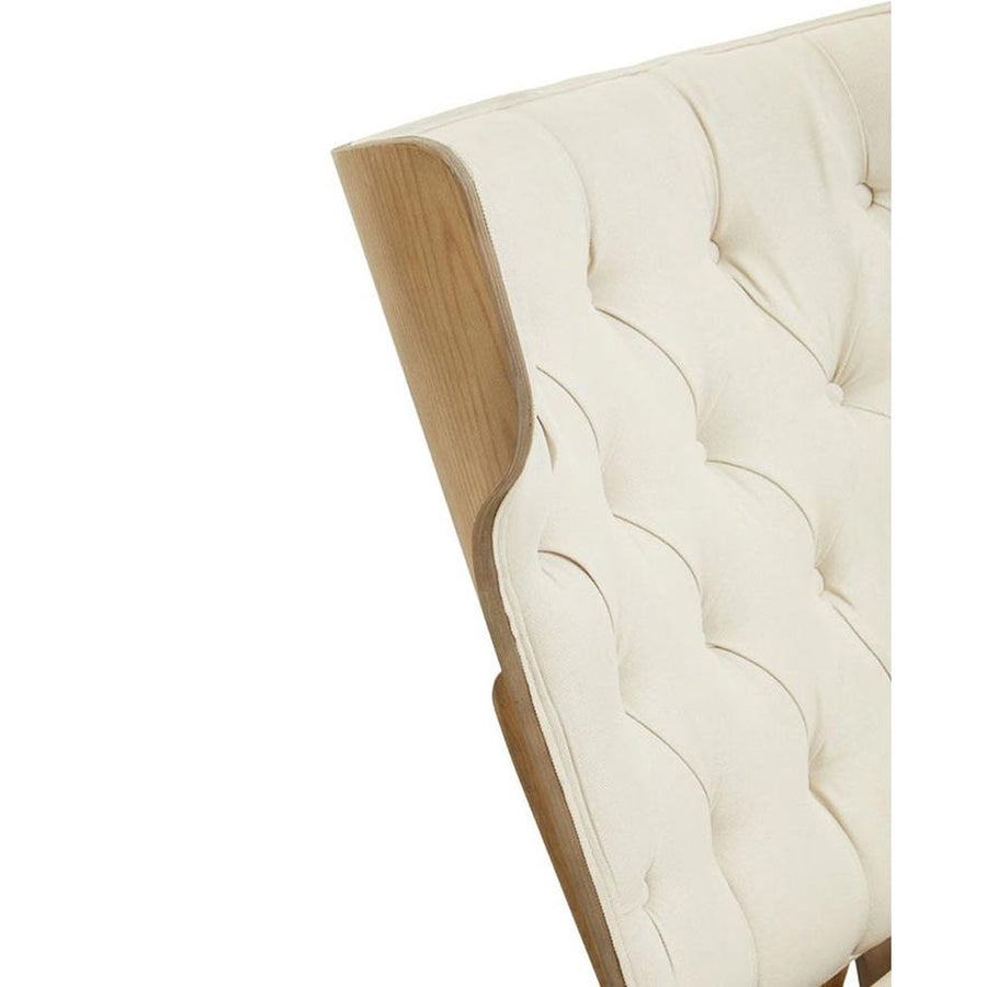 Prémium minőségű, kortárs stílusú, hajlított szilfából készült fehér színű vászonnal kárpitozott szárnyas relaxációs szék